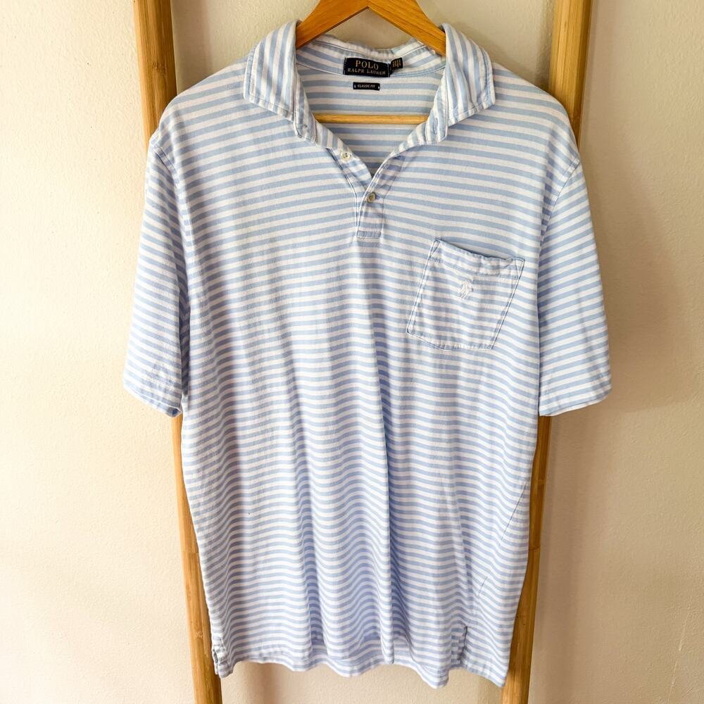 Polo Ralph Lauren Striped Polo Shirt Mens Large Classic Fit Blue White